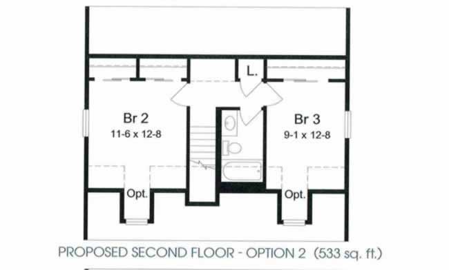 The Bay Cottage also has an expandable second floor of approx. 533 square feet to create an additional 2 bedrooms and one bath.